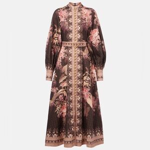 NWT Zimmermann Black and Pink Floral Long Sleeve Midi Dress